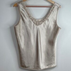 VTG Escapades Lace Tank L Babydoll Cottage Ivory Satin Coquette Lingerie Pin Up